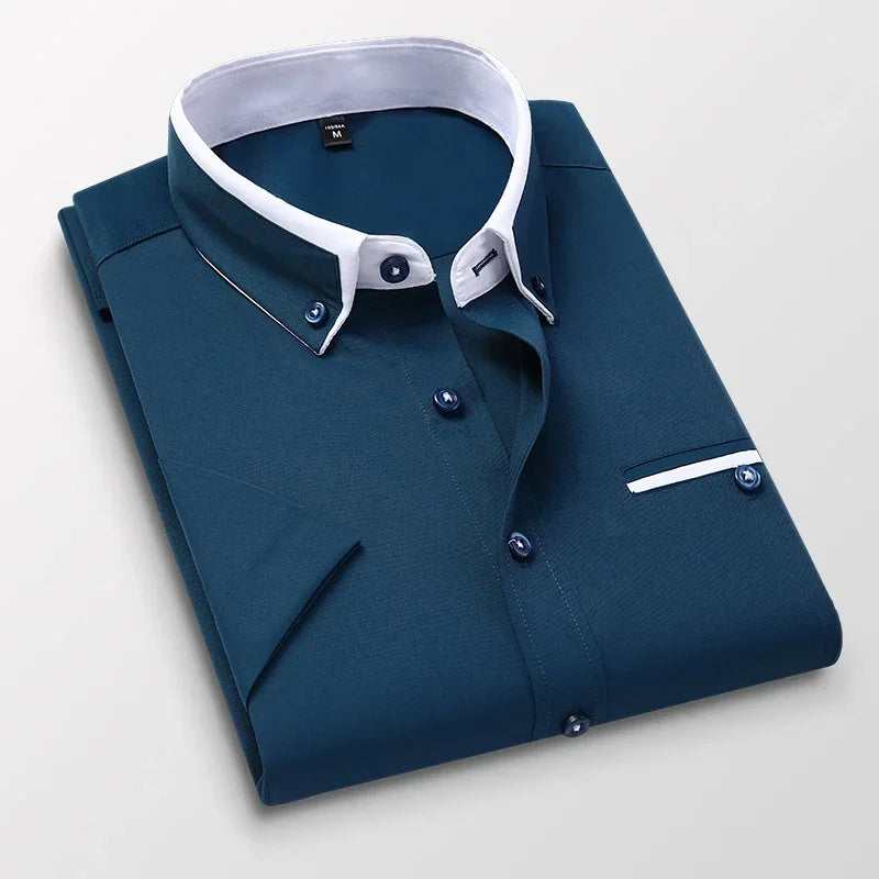 TFETTER Chemise d’affaires d’été Hommes Manches courtes Chemise boutonnée Col rabattu Chemises décontractées Vêtements pour hommes Plus la taille 5XL