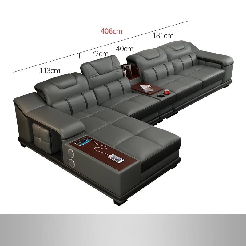 Canapé d'angle en cuir véritable, meuble de salon