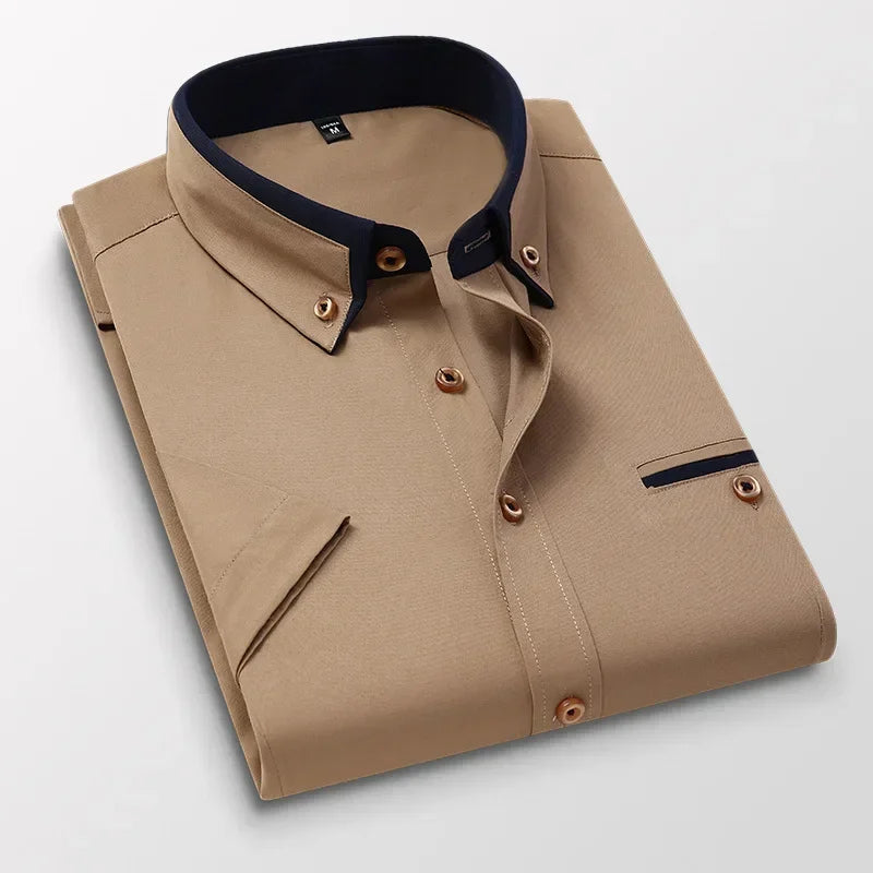 TFETTER Chemise d’affaires d’été Hommes Manches courtes Chemise boutonnée Col rabattu Chemises décontractées Vêtements pour hommes Plus la taille 5XL