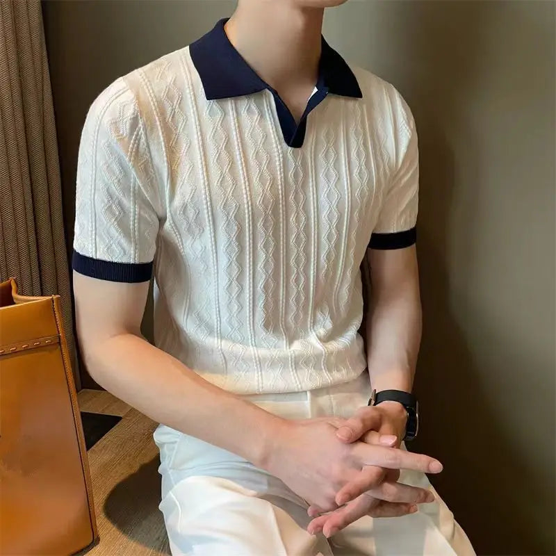 Spring Autumn New Fashion Polo Neck Short Sleeve Tees Casual Versatile Western Commuter Clothing Youth Loose Men's Polo Shirts