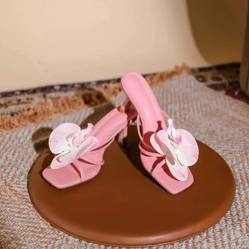 Oulylan talons hauts pantoufles décontracté été chaussures pour femmes de luxe femmes talons hauts sandales Style élégant fleur orteil