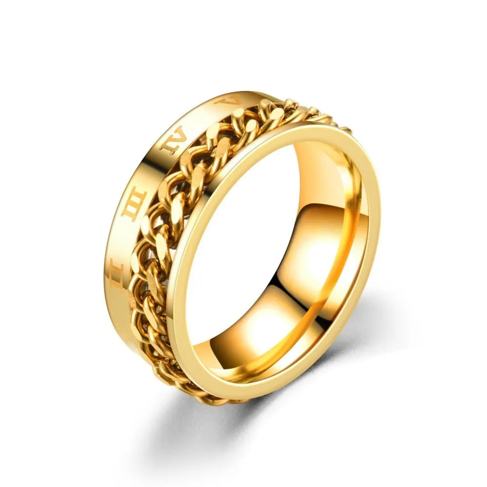 Chaîne en acier inoxydable Anxiété tournante Anneaux noirs pour hommes Fidget Metal Spinner Knuckle Ring Anillos De Hombre