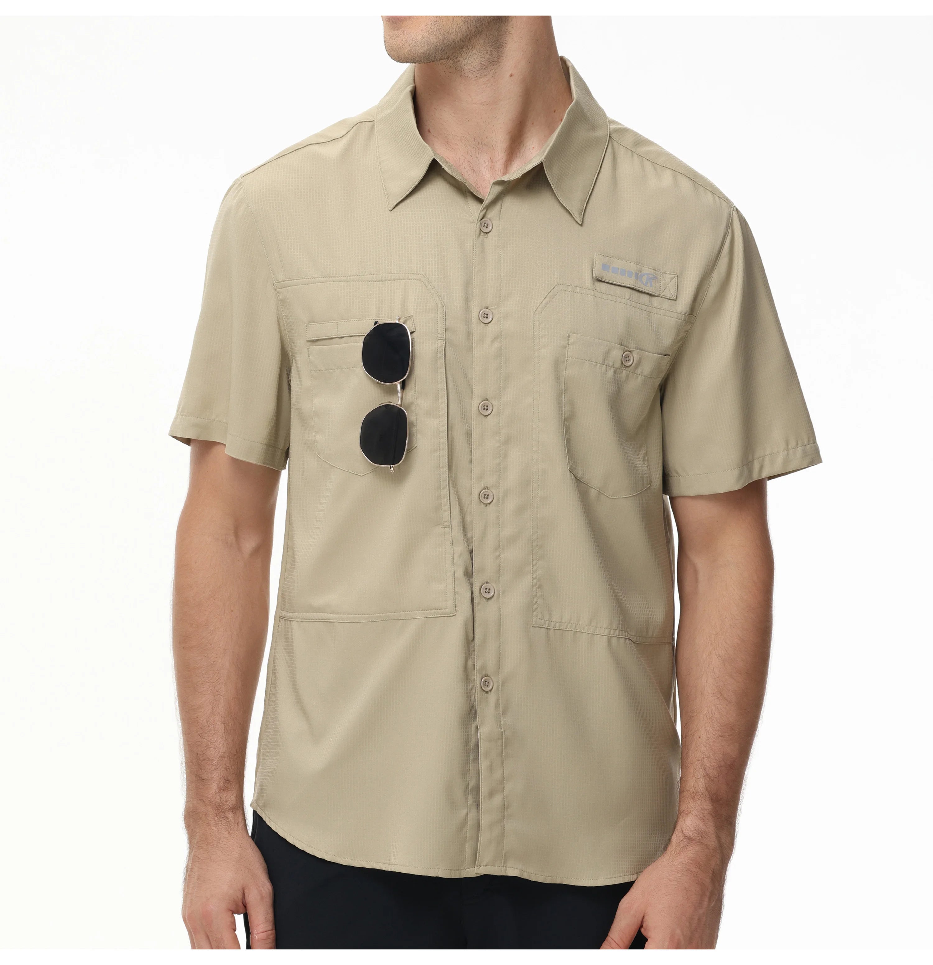 Chemises de pêche respirantes pour hommes, chemise de pêche Cargo décontractée à manches courtes UPF 50+, chemises tactiques boutonnées, chemisier pour l'extérieur