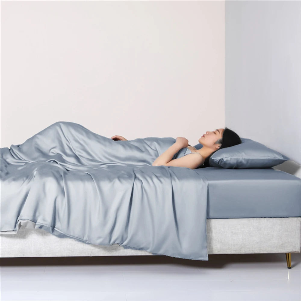 Liv-esthete – parure de lit 100% soie, vert pur, couleur unie, drap plat, taies d'oreiller, Queen size, King size, housse de couette, cadeau de sommeil