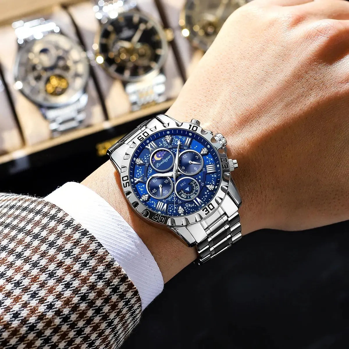 POEDAGAR Montre de luxe pour homme quartz sport hommes montre étanche lumineux en acier inoxydable chronographe montres pour hommes horloge Reloj