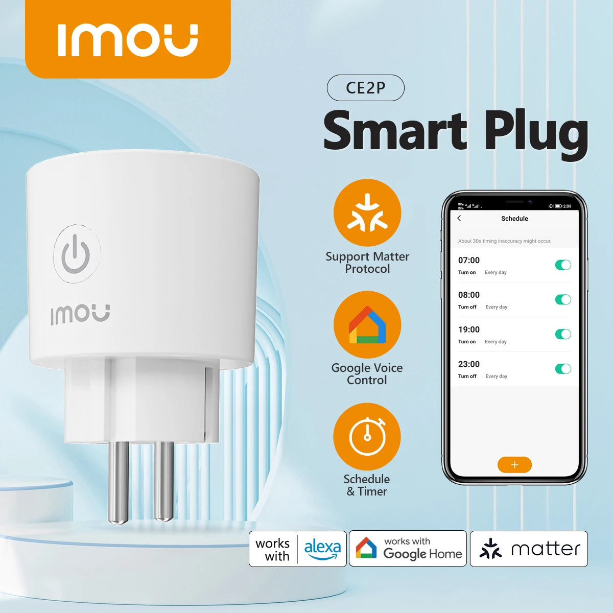 IMOU Matter WiFi prise intelligente 16A prise ue prise d'appareil ménager Mini prise intelligente adaptateur APP contrôle fonctionne avec Alexa Google Home