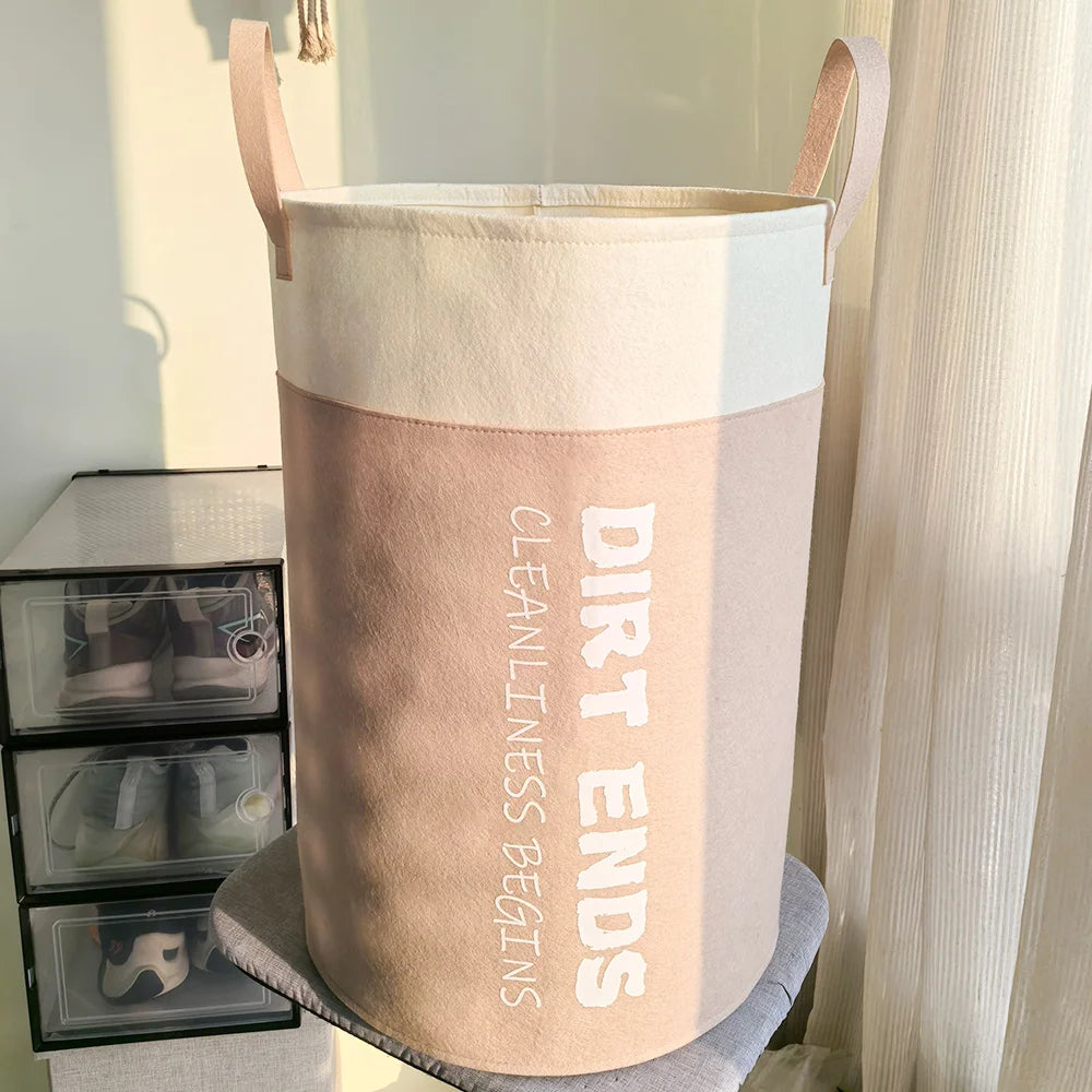 Panier à linge de grande capacité 41L avec poignée, panier de rangement pliable avec lettres imprimées, seau de couleurs mélangées pour l'organisation de la maison