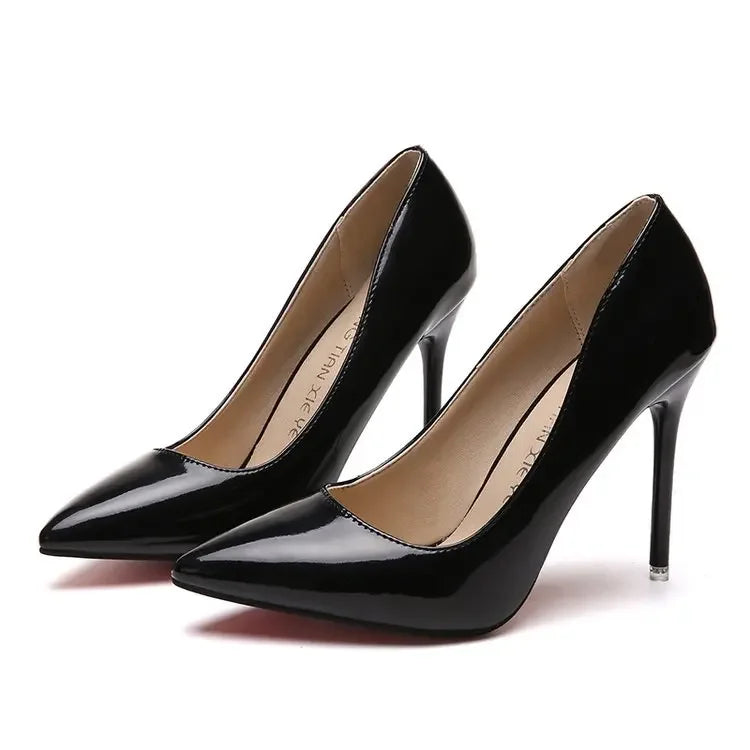 HOT grande taille 34-44 femmes chaudes chaussures bout pointu pompes en cuir verni robe talons hauts bateau chaussures de mariage Zapatos Mujerd76