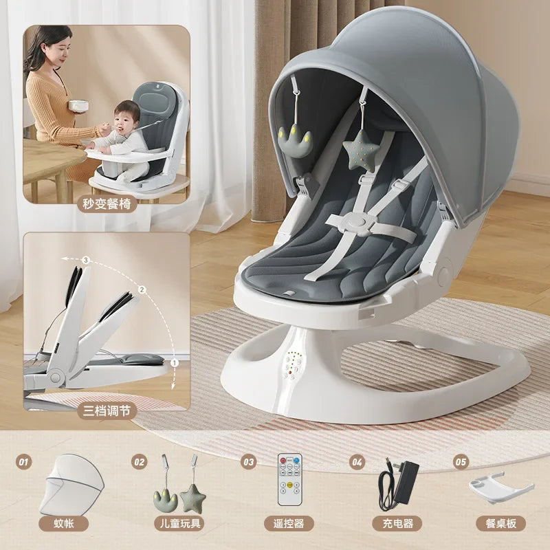 Chaise à bascule électrique pour bébé, touches de piano, lit de bébé confortable avec musique Bluetooth de 0 à 3 ans, lit de berceau électrique pour bébé, videur