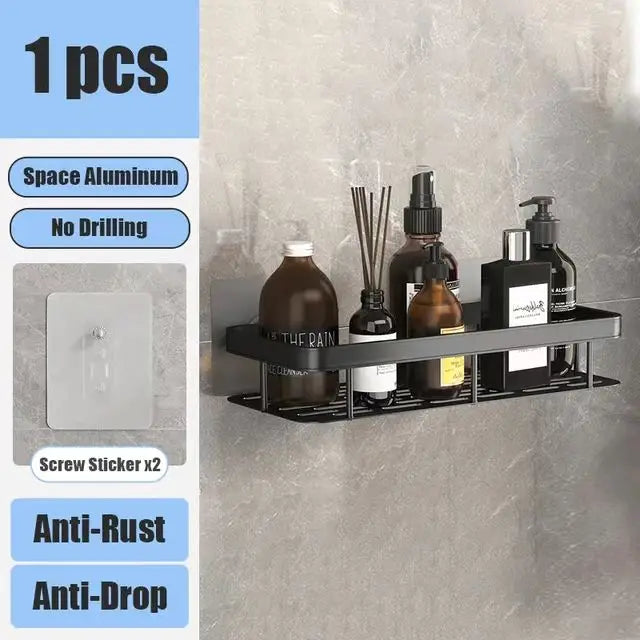 HOShelf-Rangement de toilette mural en aluminium T1, sans perceuse, bouteille de shampoing, coin de douche, accessoires de cuisine