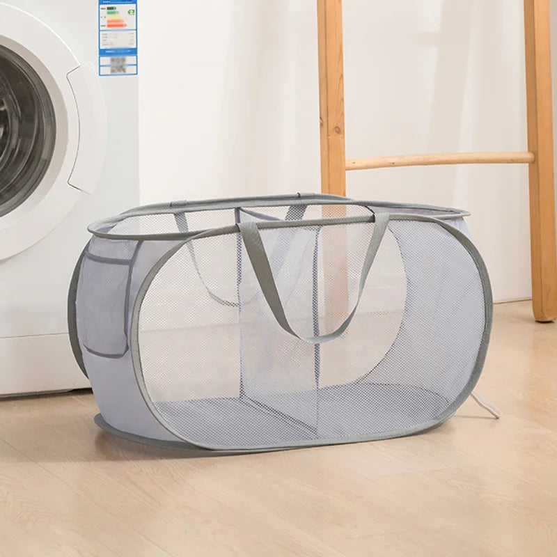 Panier à linge pliant cloison vêtements sales tri sac en maille organisateur de salle de bain épaissi avec cadre seau de rangement en tissu