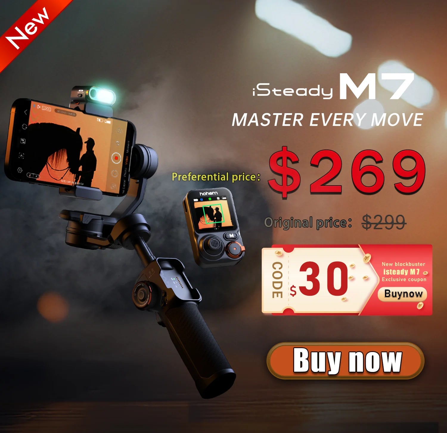 Hohem-Stabilisateur de téléphone portable à cardan 3 axes iSteady M7, lumière de remplissage magnétique AI, document complet, enregistrement vidéo, Vlogg, site Web officiel