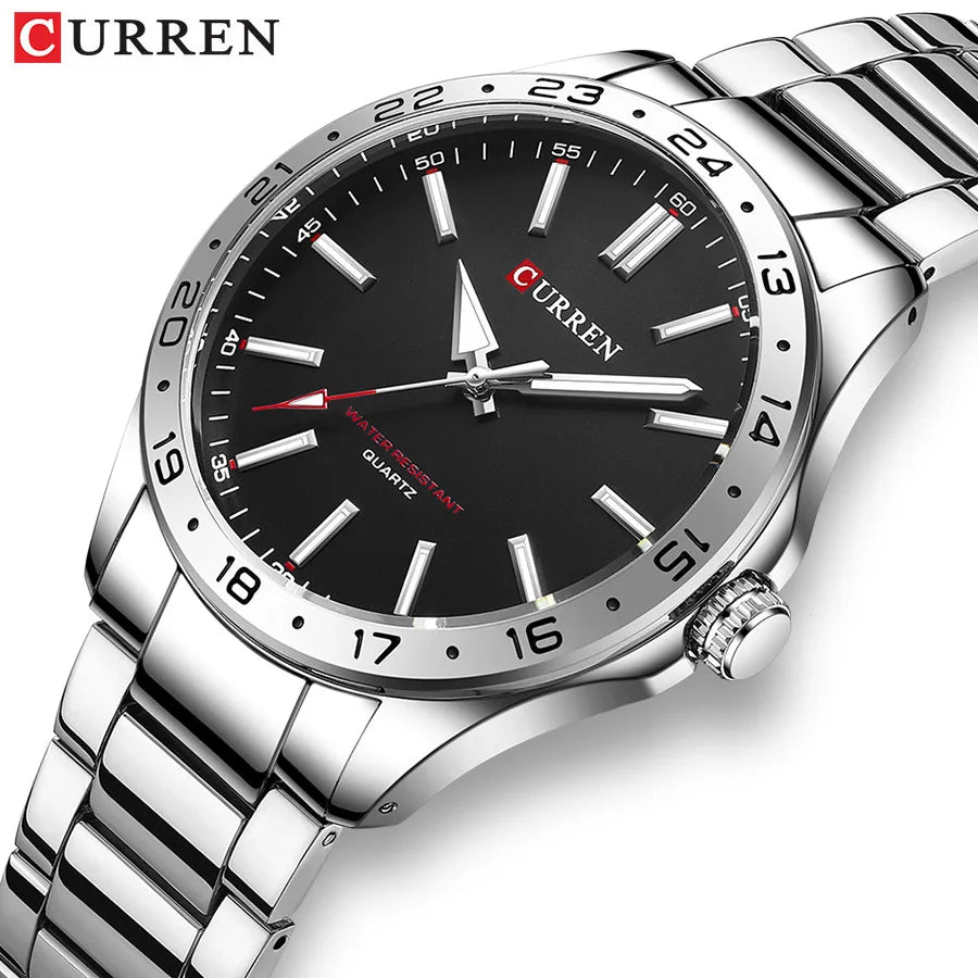 CURREN 8452 hommes montre à Quartz Simple mode loisirs affaires horloge noir argenté bracelet en acier inoxydable montre-bracelet pour homme