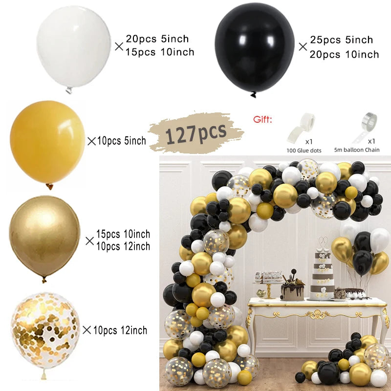Kit d'arc de guirlande de ballons noirs et dorés, avec ballons en aluminium Starburst, fournitures de décoration pour mariage, anniversaire, fête de famille