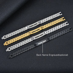 Bracelets d'identification personnalisés gravables en acier inoxydable pour hommes, plaque signalétique gravée personnalisée, Bracelets de barre d'identification d'identité pour Him19-21CM