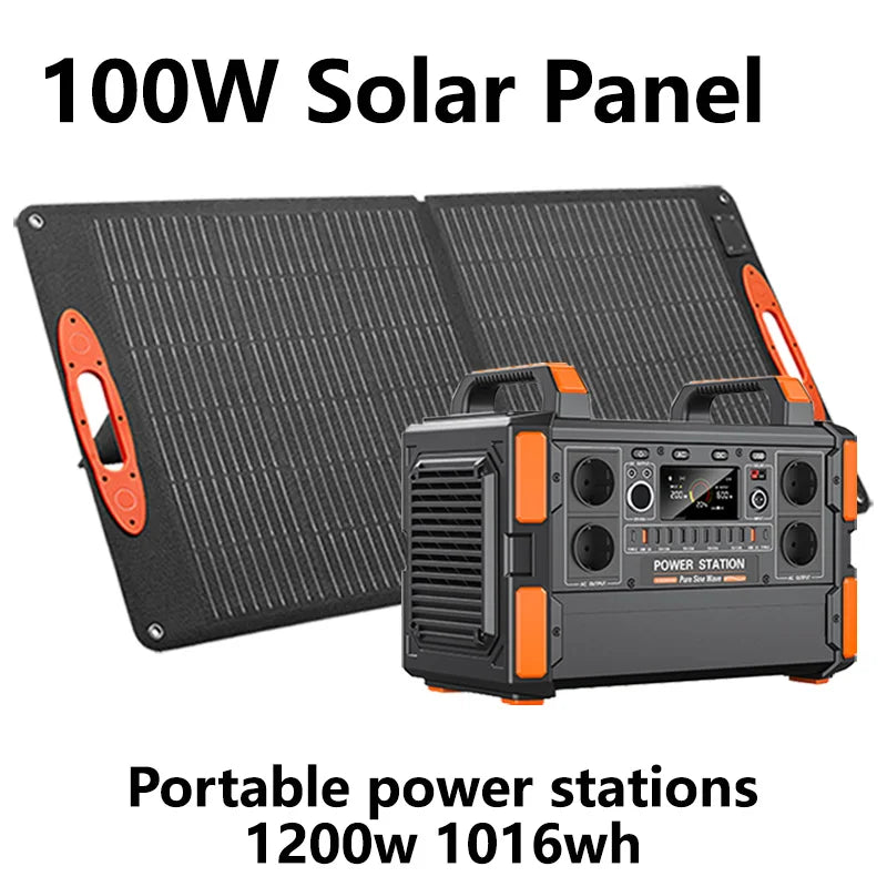 Générateur domestique 1008wh 1200W, batterie Lifepo4, centrale électrique Portable 220V avec panneau solaire 100W, sauvetage d'urgence en plein air