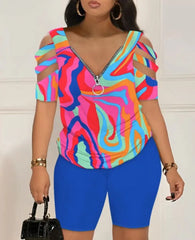 T-shirt et short sexy pour femmes, ensemble 2 pièces, décontracté, à la mode, imprimé adt