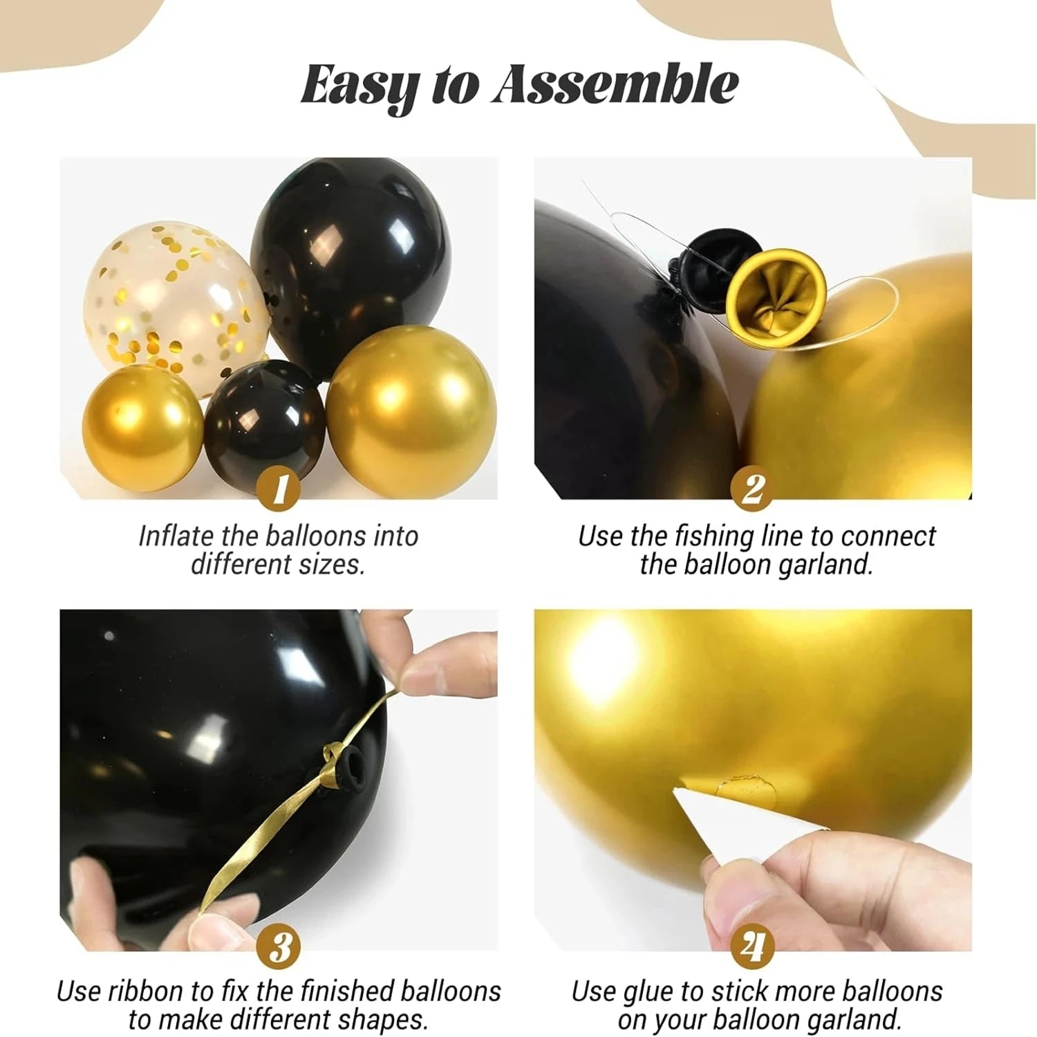 Kit d'arc de guirlande de ballons noirs et dorés, avec ballons en aluminium Starburst, fournitures de décoration pour mariage, anniversaire, fête de famille
