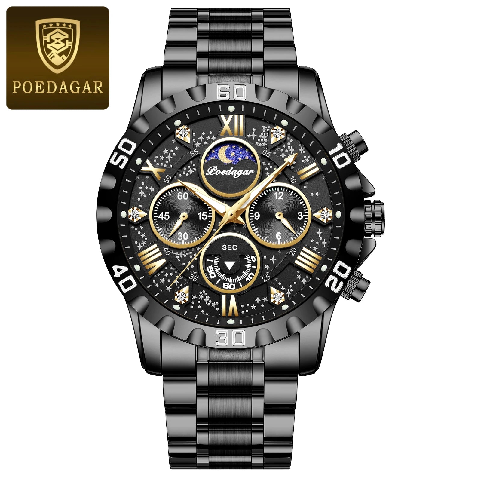 POEDAGAR Montre de luxe pour homme quartz sport hommes montre étanche lumineux en acier inoxydable chronographe montres pour hommes horloge Reloj