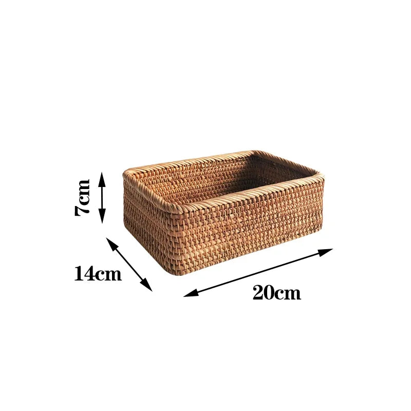 Panier en osier et rotin tissé à la main, panier à fruits, thé, collation, pain, boîte de rangement rectangulaire pour cosmétiques, fournitures de cuisine ménagère