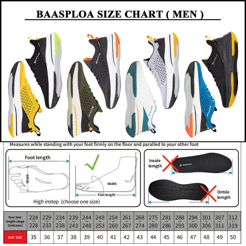 Baasploa-Chaussures de course légères pour hommes, baskets décontractées en maille pour hommes, chaussures de tennis à lacets pour hommes, sports de plein air, designer, 2023
