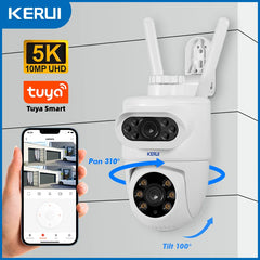 KERUI-Caméra de surveillance extérieure PTZ IP HD 5K 10MP, dispositif de sécurité sans fil, étanche, avec vision nocturne intelligente et détection de mouvement