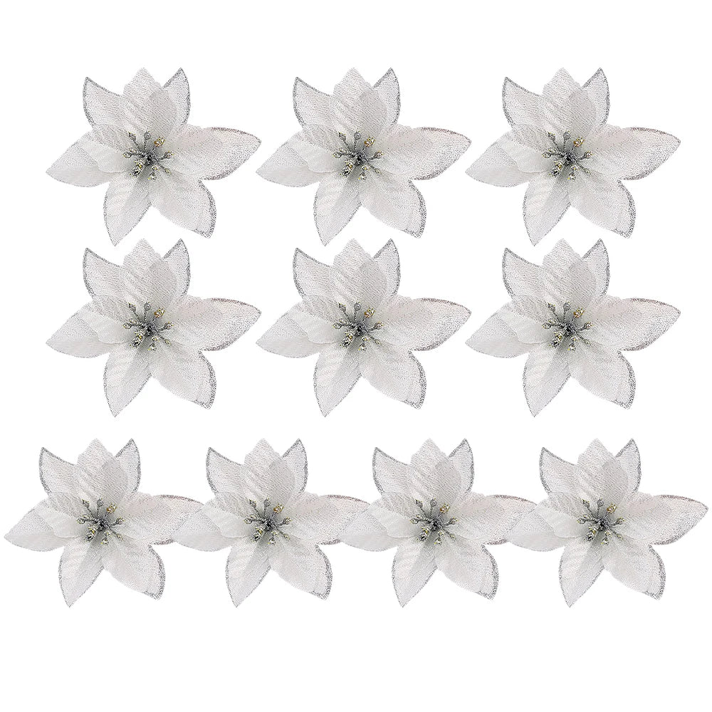 Poinsettia artificielle fleurs de noël rouge or étincelle fausse fleur pour ornements d'arbre de noël fleurs fête décor à la maison