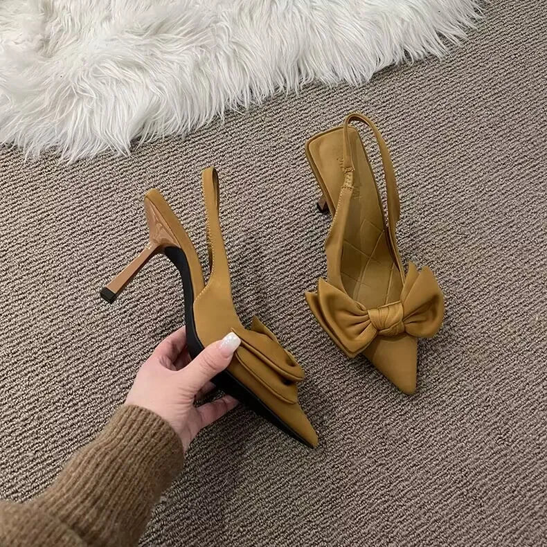 Femmes chaussures 2024 printemps nouveau papillon noeud femmes Slingbacks talons chaussures robe Sexy talon mince bout pointu dames talons hauts femmes