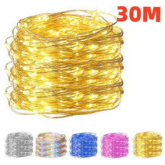 Guirlande lumineuse LED USB 10/20/30M, fil de cuivre et d'argent, guirlande lumineuse féerique étanche pour noël, décoration de fête de mariage