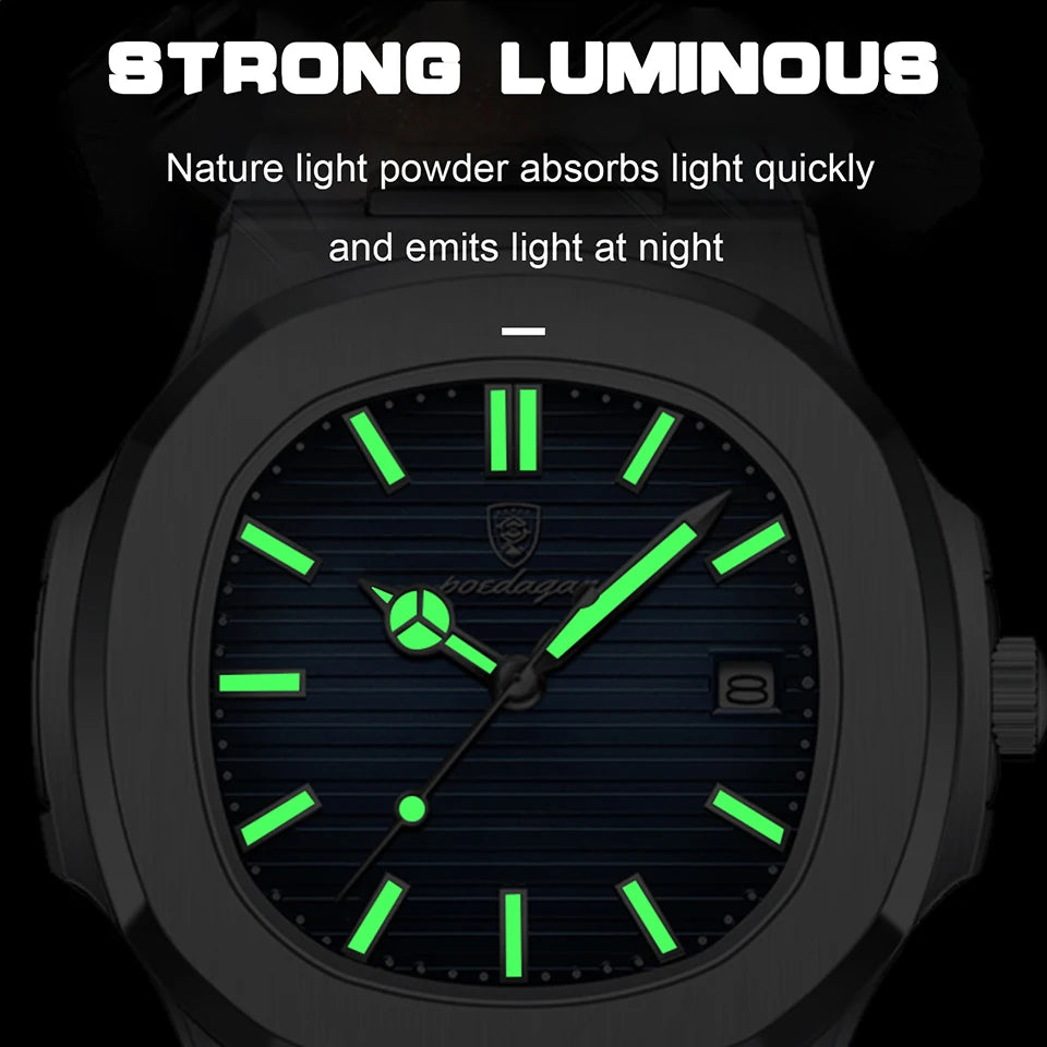 POEDAGAR Montre de luxe Entreprise étanche Horloge masculine Lumineuse Date En Acier Inoxydable Carré Quartz Hommes Montre reloj hombre 2024 Nouveau