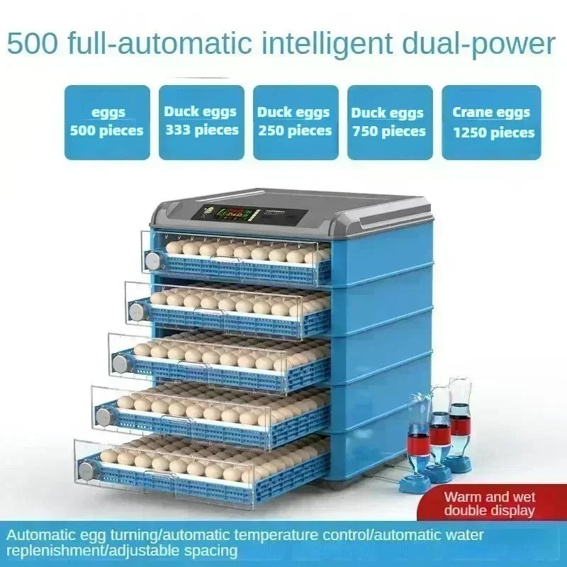 Incubateur d'œufs de capacité 256 à 500, Machine à couver double puissance entièrement automatique, rouleau de poussin, contrôle automatique de la température et de l'humidité