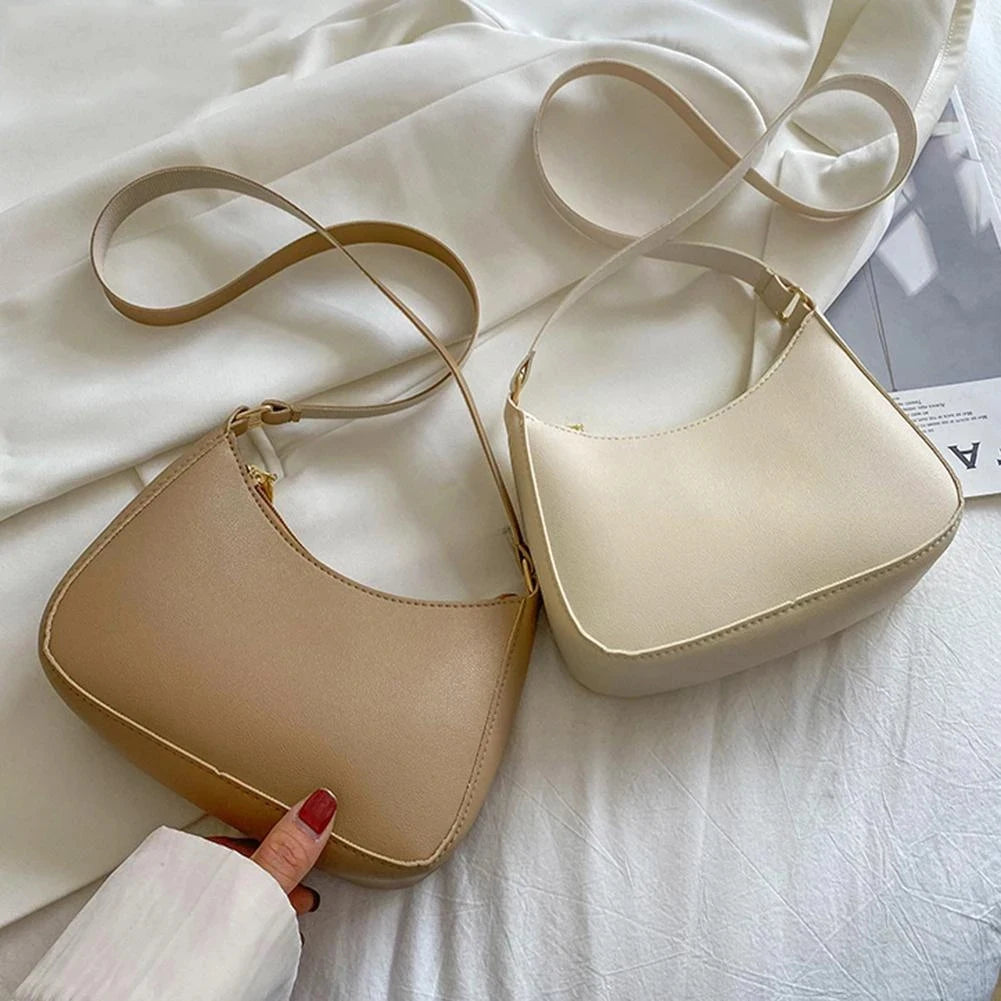 Sacs à main rétro en cuir PU pour femmes, couleur unie, sac à bandoulière sous les bras, sacs à main décontractés de styliste