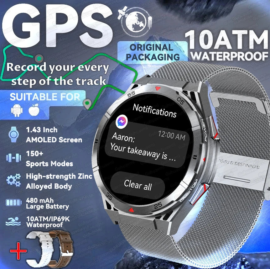2025 nouveau pour HUAWE Original GPS SmartWatch Ultra 466*466 HD AMOLED affichage sport boussole BT appel IP69 étanche Bracelet intelligent