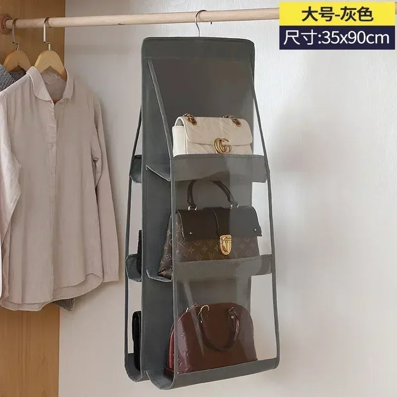 Sac de rangement Double face, sac à poussière suspendu multifonctionnel, sac à grille, sac de tri pour armoire de rangement, organisateur de placard