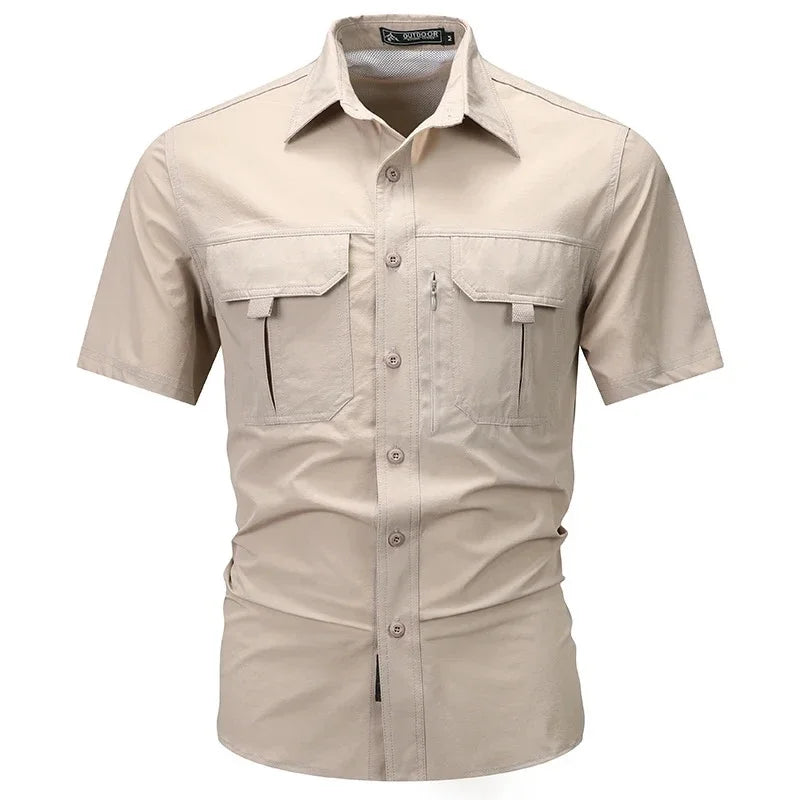 Chemise d'été à manches courtes pour hommes, chemise de travail tactique respirante, hauts d'extérieur décontractés, séchage rapide, multi-poches, chemises Cargo de Camping