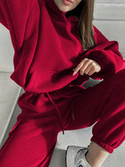 Sweat à capuche costume hiver automne solide survêtement de sport femmes polaire 2 pièces ensemble sport sweats pull survêtement pantalons de survêtement tenue