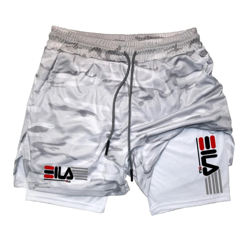 Shorts de compression 2 en 1 pour hommes, culotte de sport respirante à double couche, short de plage décontracté à séchage rapide