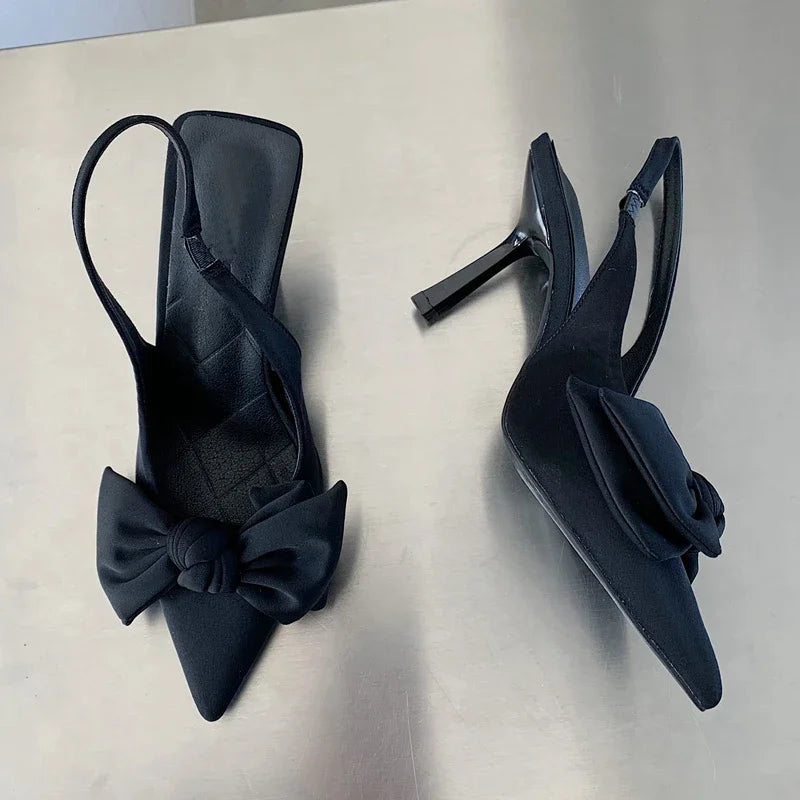 2025 été marque femmes Slingback sandales chaussures à talons mode nœud papillon bout pointu sans lacet dames robe élégante pompes chaussures
