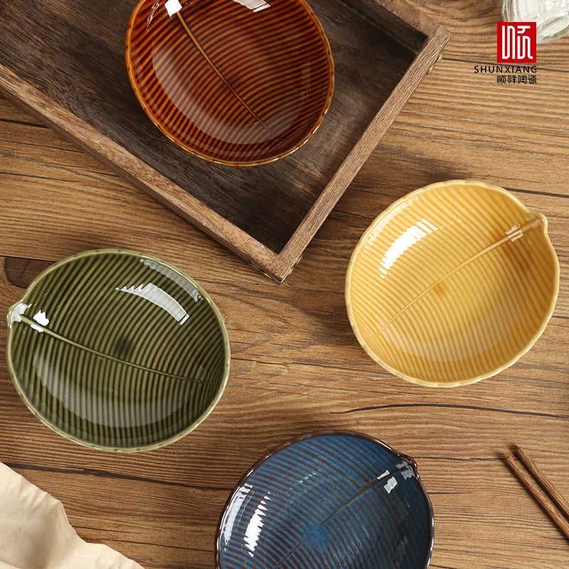 Shunxian – plats en céramique en forme de feuille, petits plats exquis haut de gamme, assiettes à collation créatives, assiettes de four artisanales en relief artistique