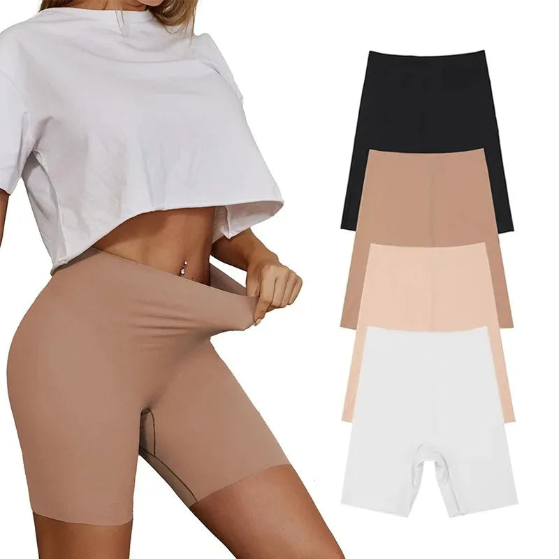 Leggings une pièce sans couture taille haute femme Lifting des hanches et ventre contractant Pantalon de sécurité Slim Cotton Ice Silk Boxer Slips