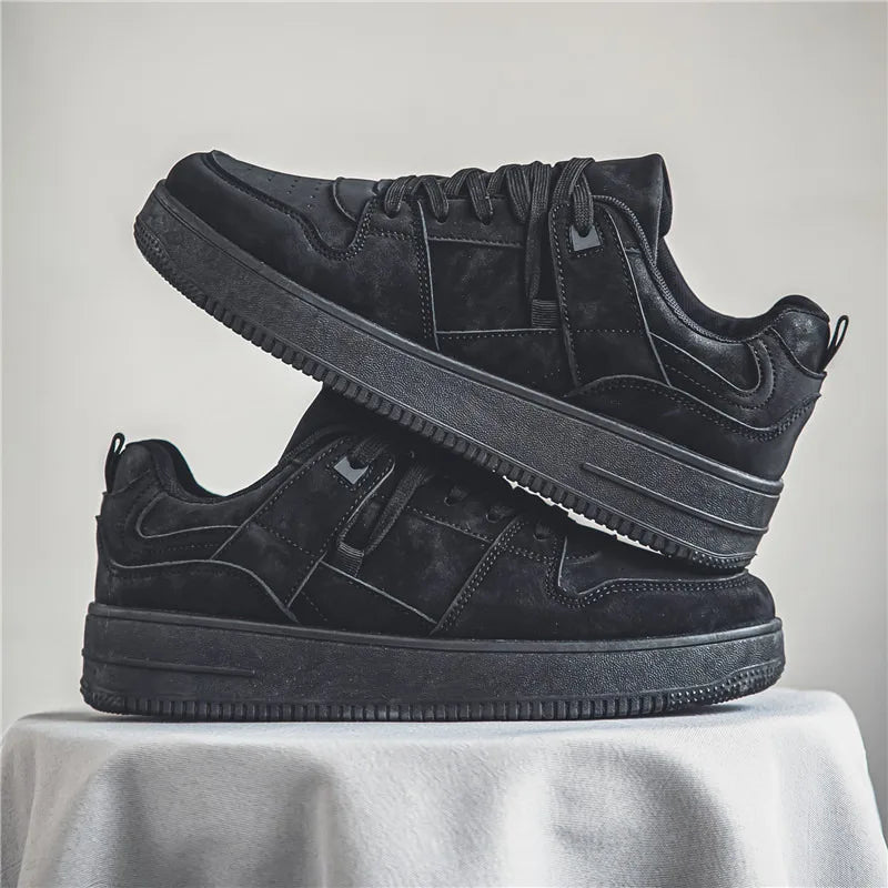 Baskets noires en daim pour hommes, baskets de skateboard rétro bon marché, baskets à plateforme décontractées, chaussures canisées pour hommes, automne