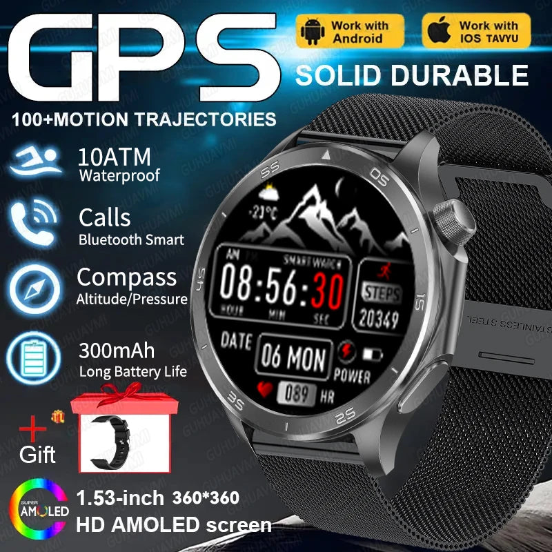 Montre connectée GPS pour hommes, avec boussole, altimètre de pression, étanche IP68, appel Bluetooth, écran AMOLED, nouveau, 2025