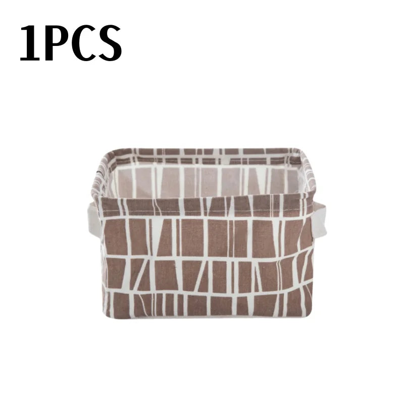 Petit panier de rangement en toile pliable avec poignée, boîte de rangement de bureau en coton et lin, petit panier de rangement étanche frais 1 pièce