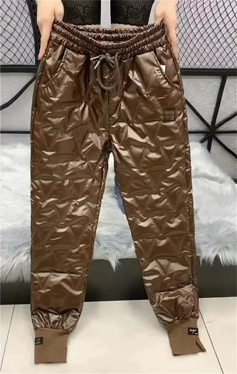Pantalon crayon surdimensionné en coton pour femme, chaud, mode coréenne, Slim et épais, décontracté, taille haute, noir, 4XL, hiver