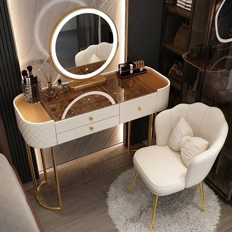 Miroir de maquillage de luxe avec lumière LED, meuble de rangement pour chambre à coucher, salon