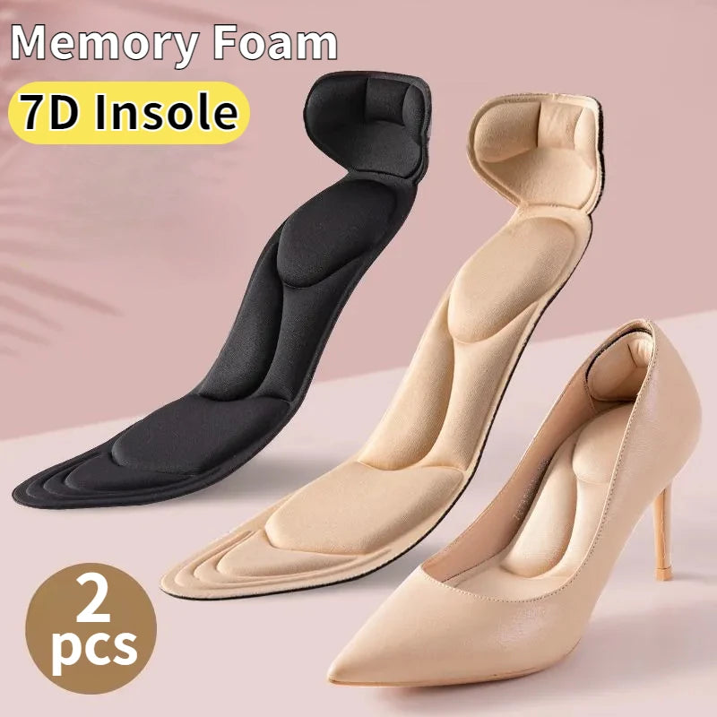 Semelles intérieures en mousse à mémoire de forme 7D pour femmes, chaussures à talons hauts 2 en 1, semelle intérieure antidérapante découpable, confortables et respirantes, coussinets de chaussures de Massage des pied