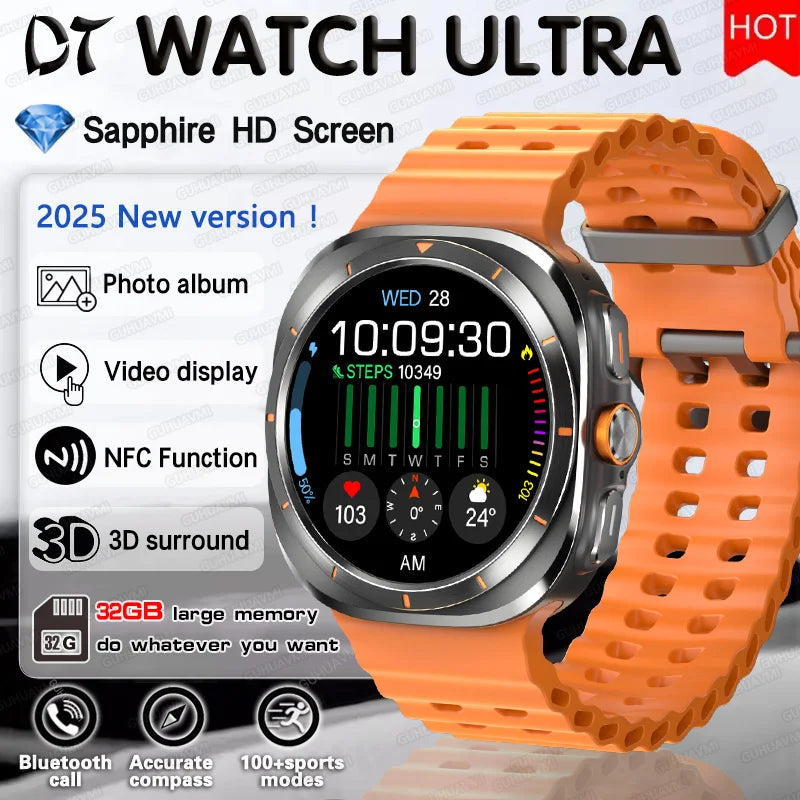 2025 nouveau pour HUAWEI DT montre Ultra 7 SmartWatch 32 go de mémoire TWS musique vidéo NFC Bluetooth appel HD saphir écran Bracelet intelligent