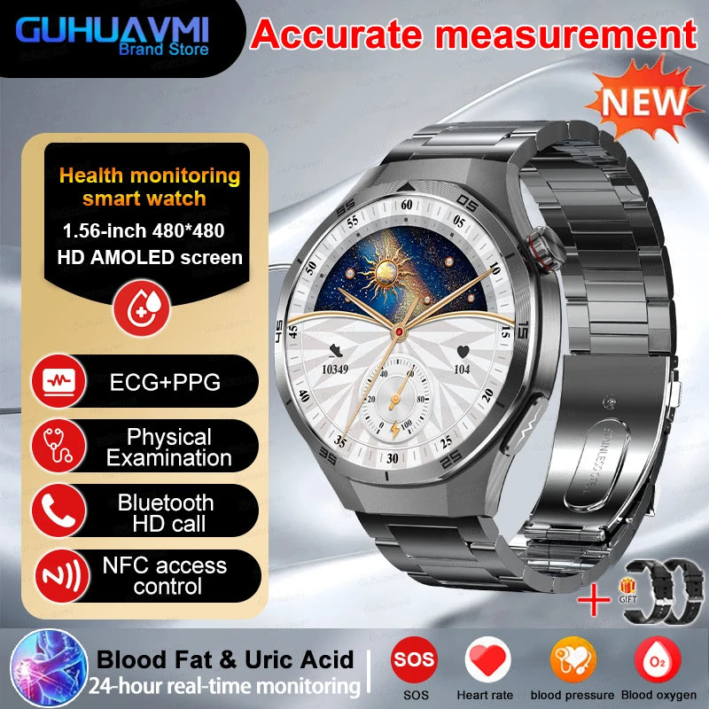 2025 nouveau pour HUAWEI montres de santé lipides sanguins acide uricique pression artérielle analyse du corps montre intelligente ECG + PPG horloge Smartwatch hommes