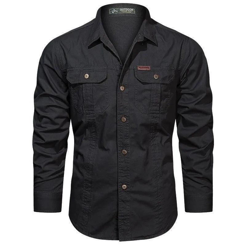 Printemps Automne Chemises Hommes À Manches Longues Casual Chemise En Coton Haute Qualité Camisa Militar Surchemise Marque Vêtements Blouses En Plein Air
