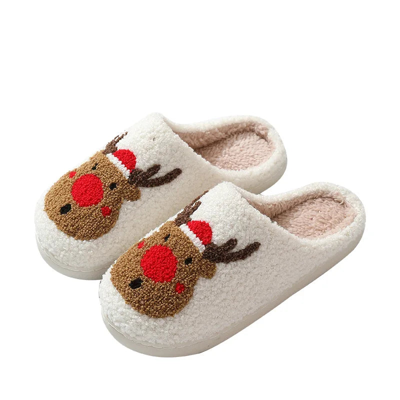 Pantoufles de mode familiale pour femmes et hommes, sandales plates chaudes de dessin animé pour la maison, mignonnes diapositives antidérapantes, chaussures de noël pour Couples, automne hiver 2024